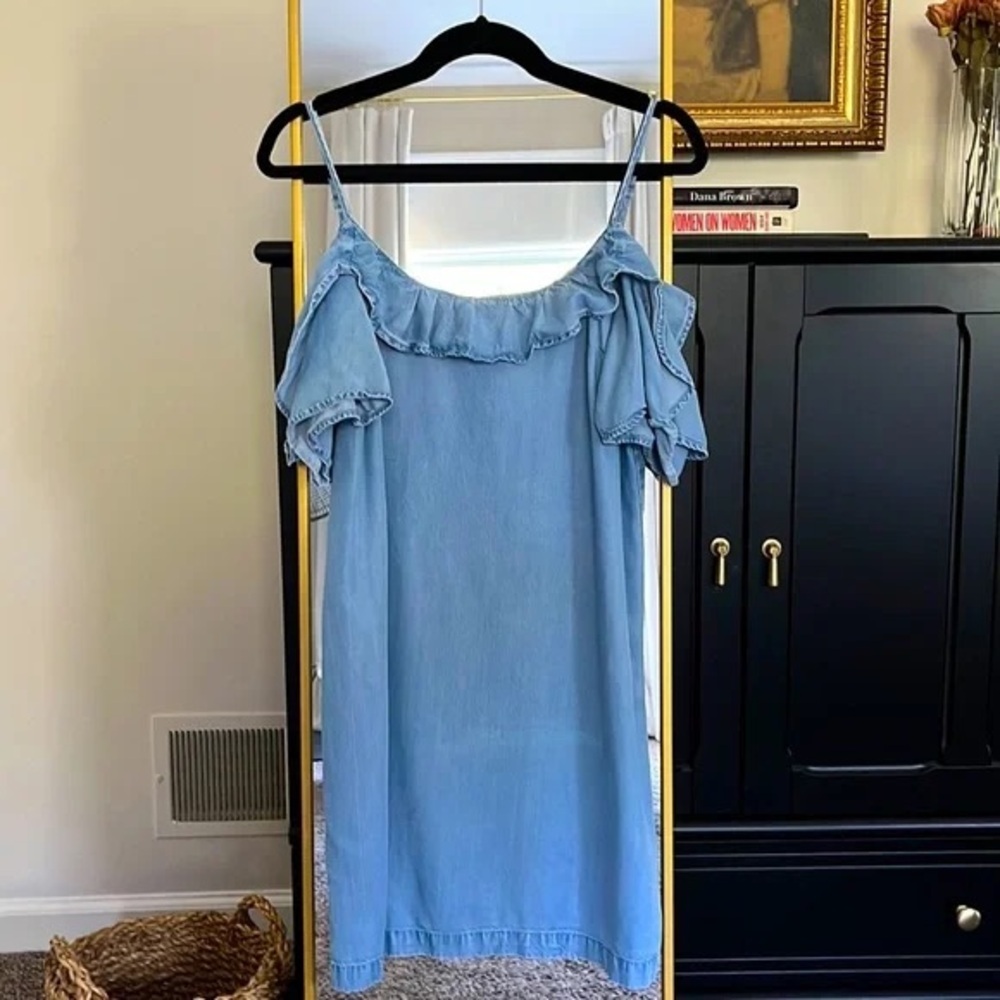 Abercrombie & Fitch Blue Off-Shoulder Ruffle Mini Dress Size M Summer Romantic